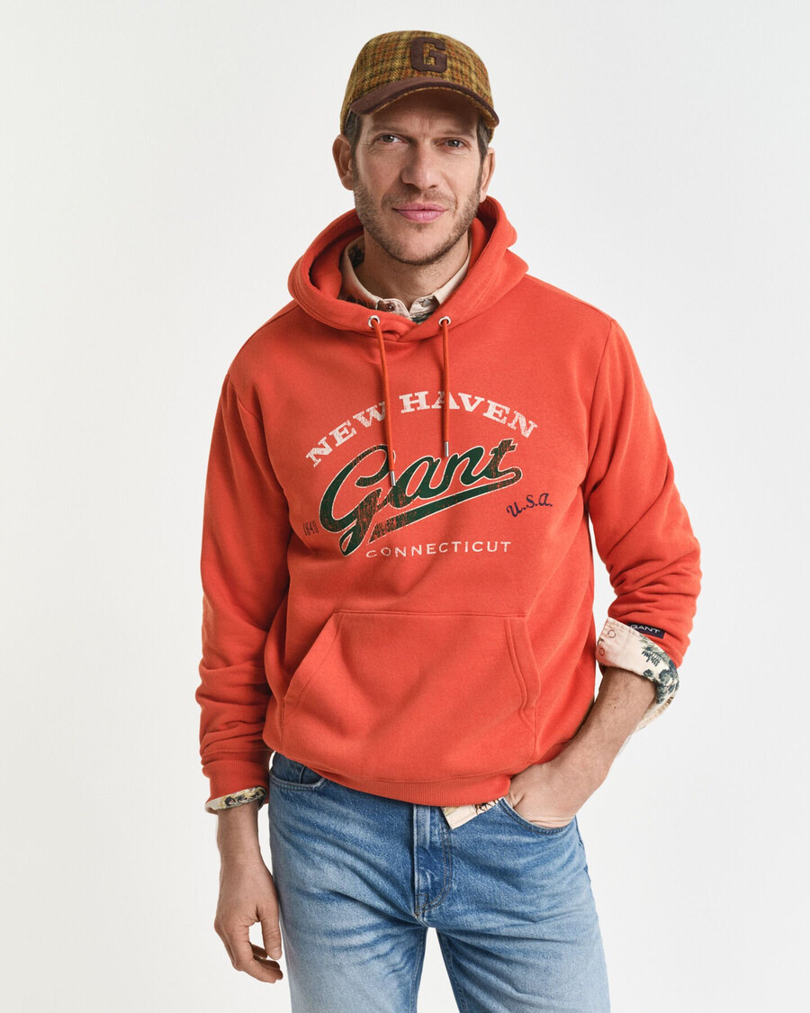 moletom com capuz crest graphic - laranja escuro