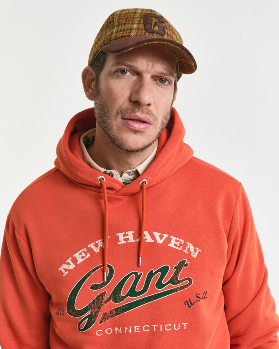 moletom com capuz crest graphic - laranja escuro