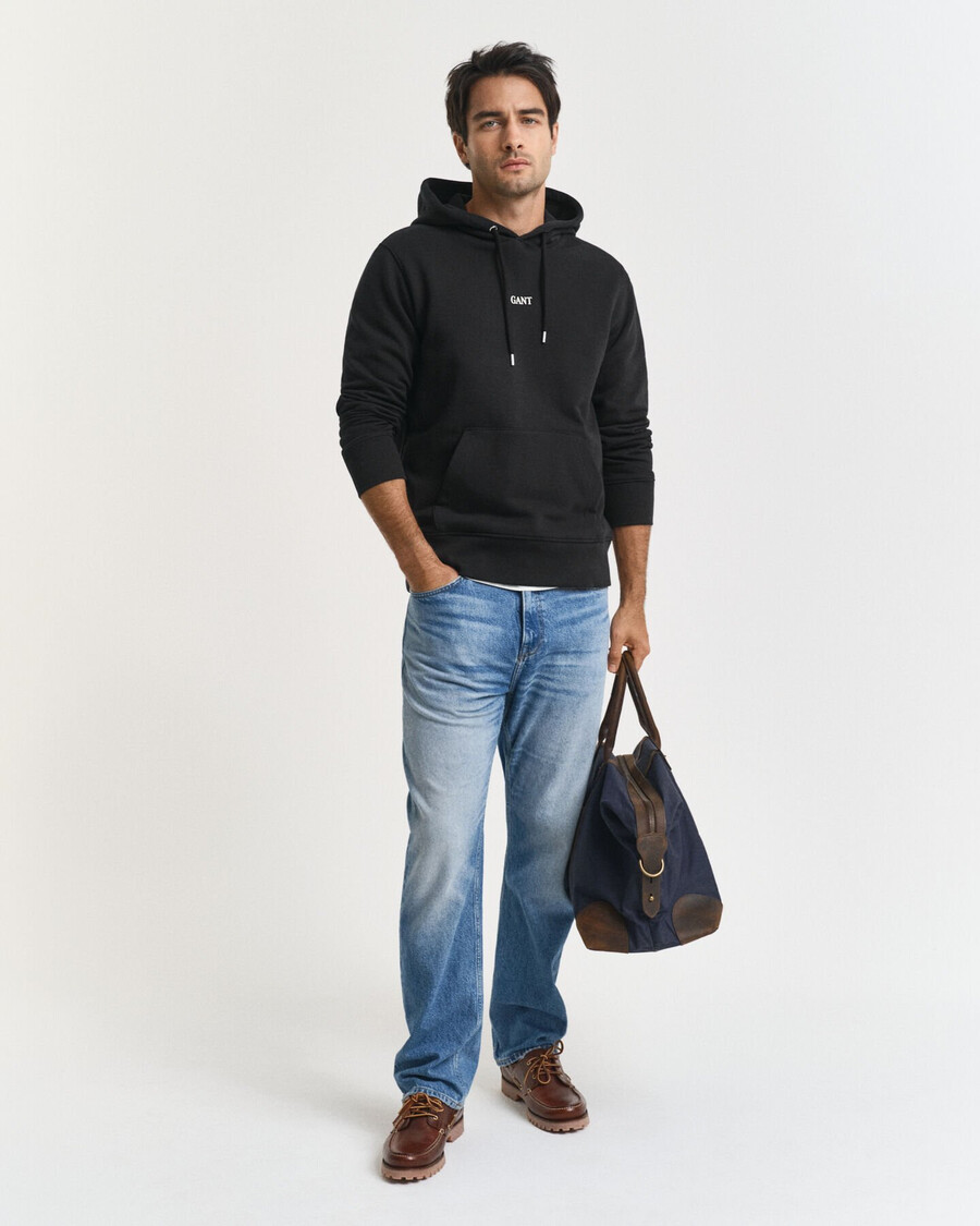 moletom com capuz estampado pequeno - preto