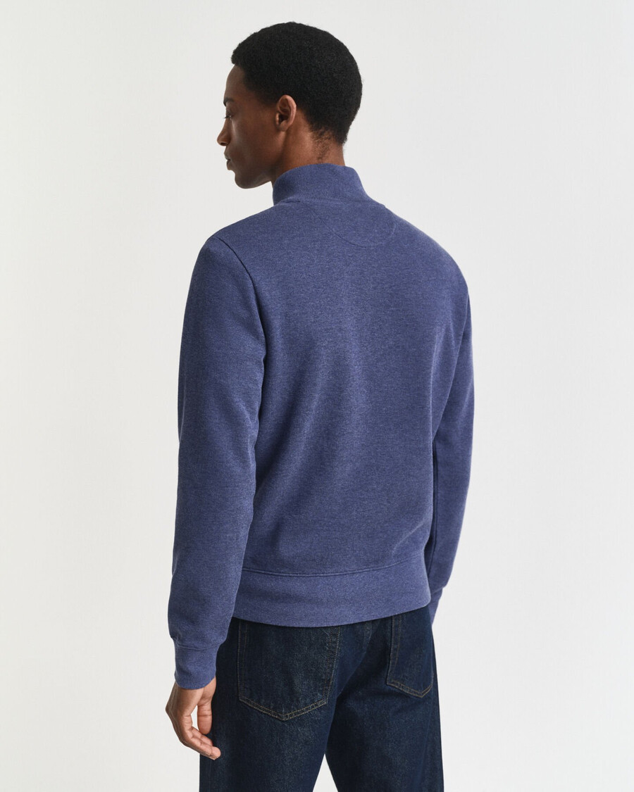 moletom sacker rib com meio zíper - jeans escuro mesclado