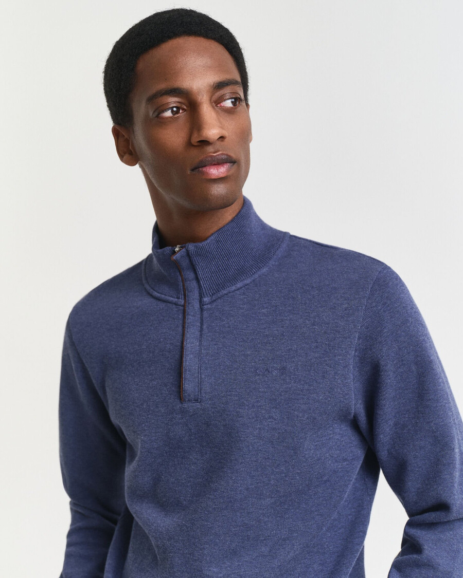 moletom sacker rib com meio zíper - jeans escuro mesclado