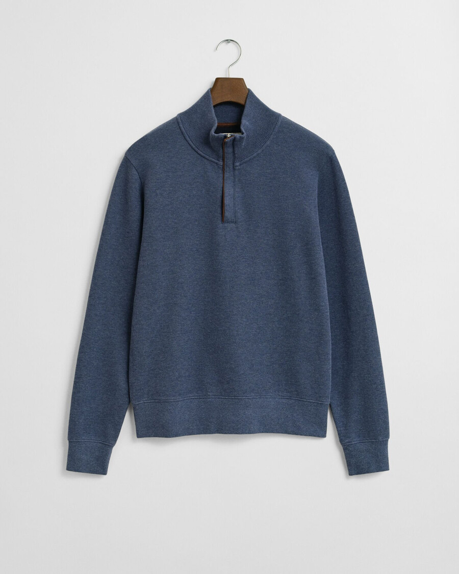 moletom sacker rib com meio zíper - jeans escuro mesclado