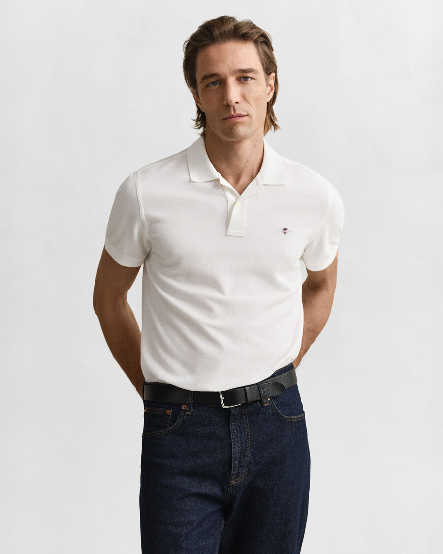 camisa polo shield piqué de corte regular - branca