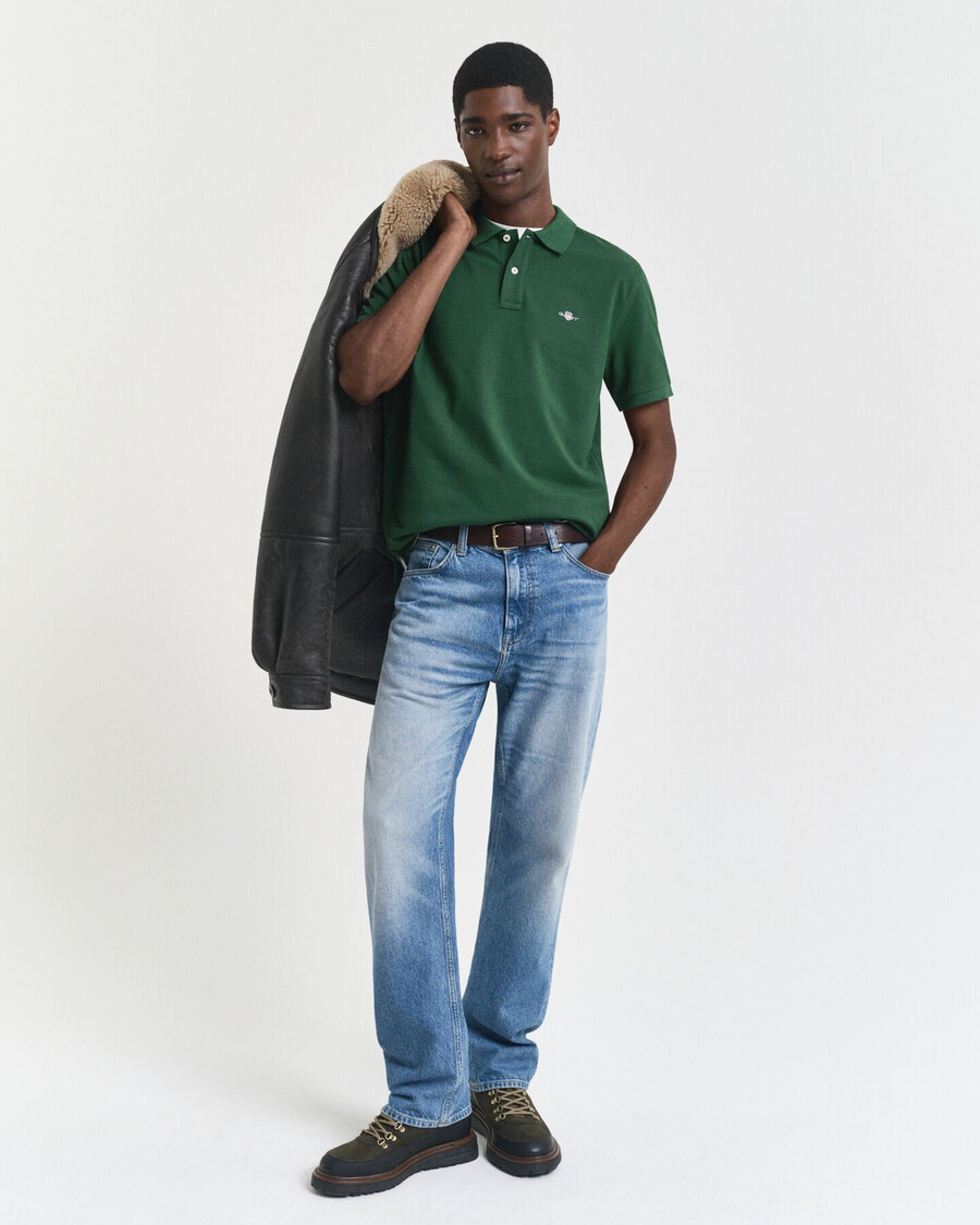 camisa polo shield piqué de corte regular - verde floresta