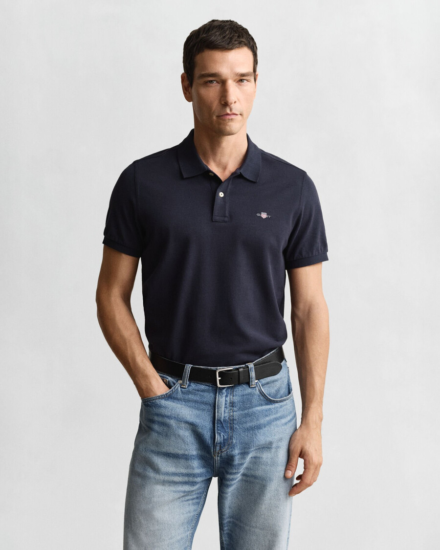 camisa polo shield piqué de corte regular - azul noite
