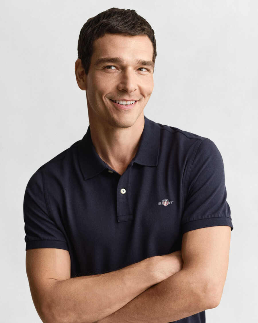 camisa polo shield piqué de corte regular - azul noite