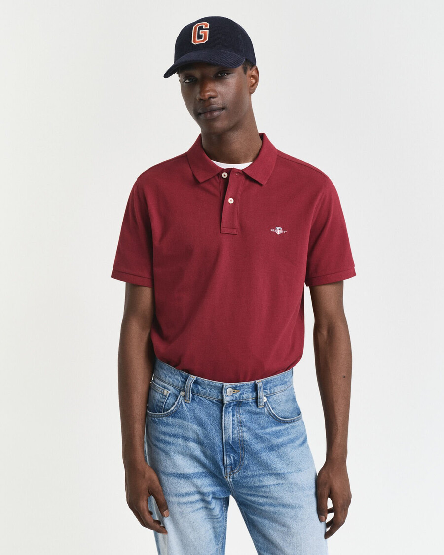 camisa polo shield piqué de corte regular - vermelho encorpado