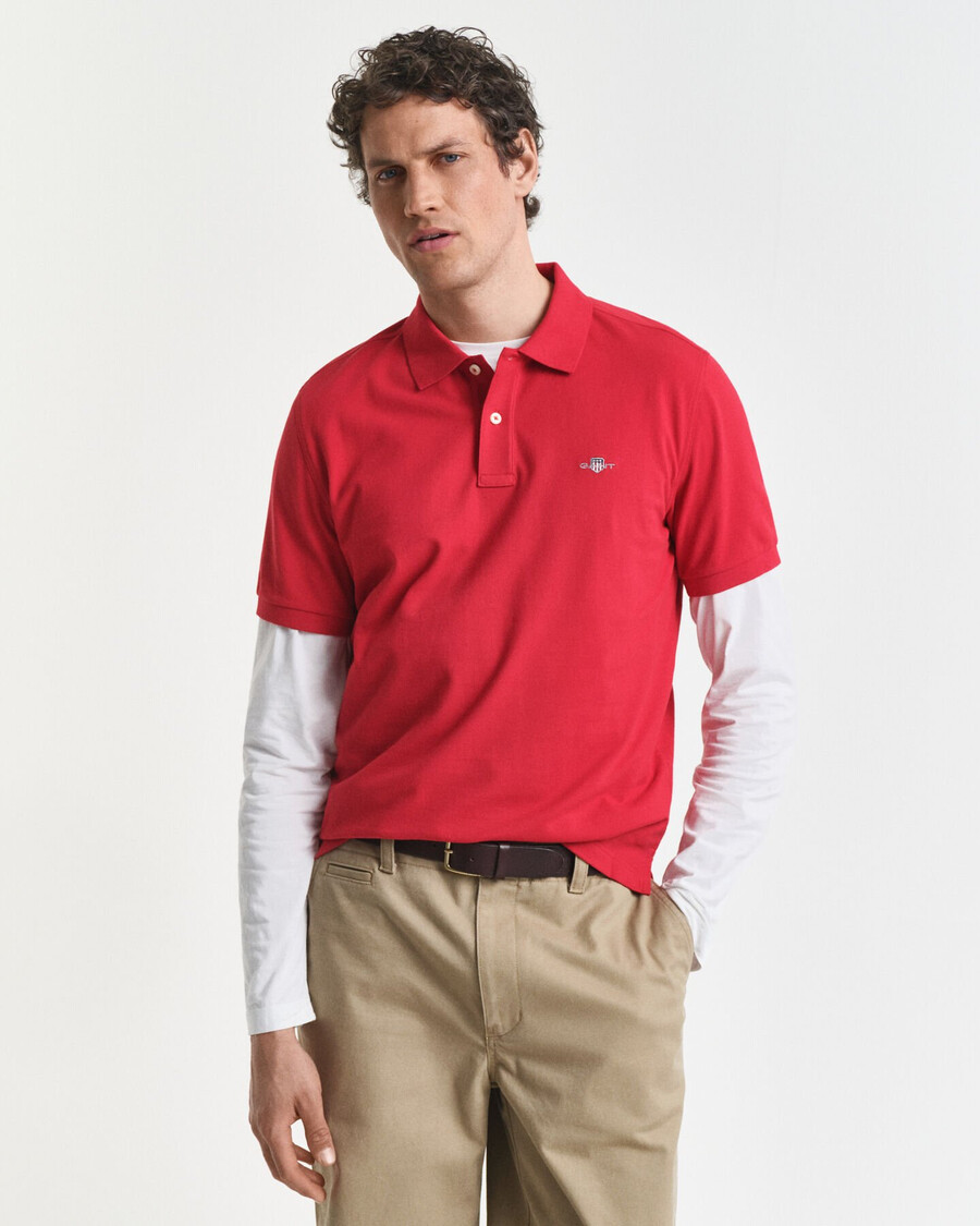 camisa polo shield piqué de corte regular - vermelho rubi