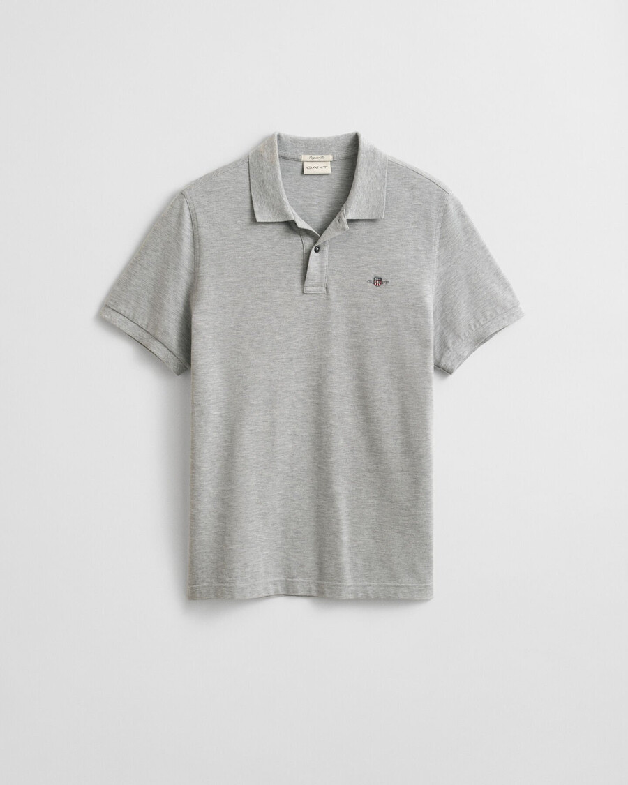camisa polo shield piqué de corte regular - cinza mesclado