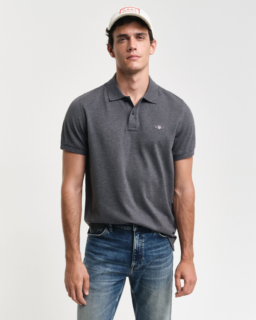 camisa polo regular fit shield piqué - antracit melange