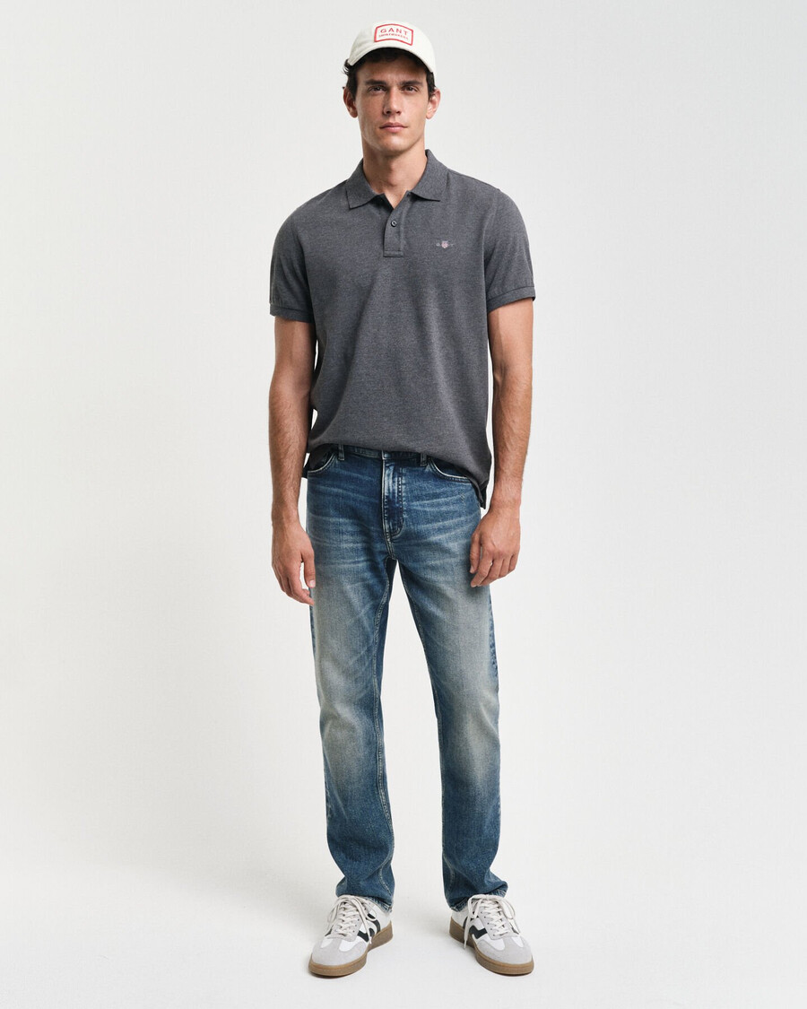 camisa polo regular fit shield piqué - antracit melange
