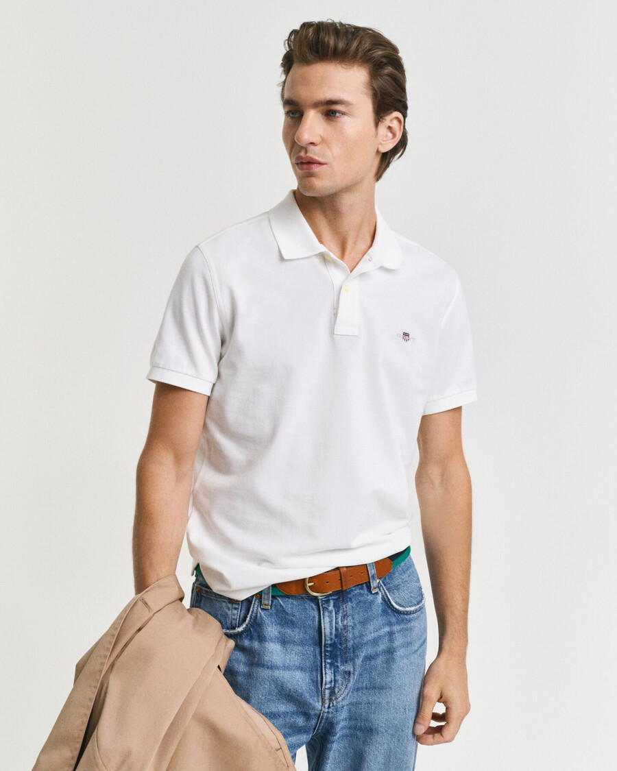 camisa polo slim fit shield piqué - branca