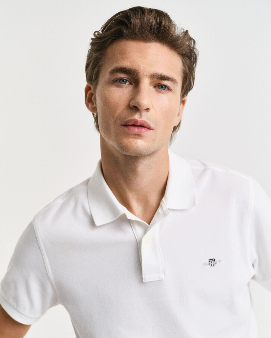 camisa polo slim fit shield piqué - branca