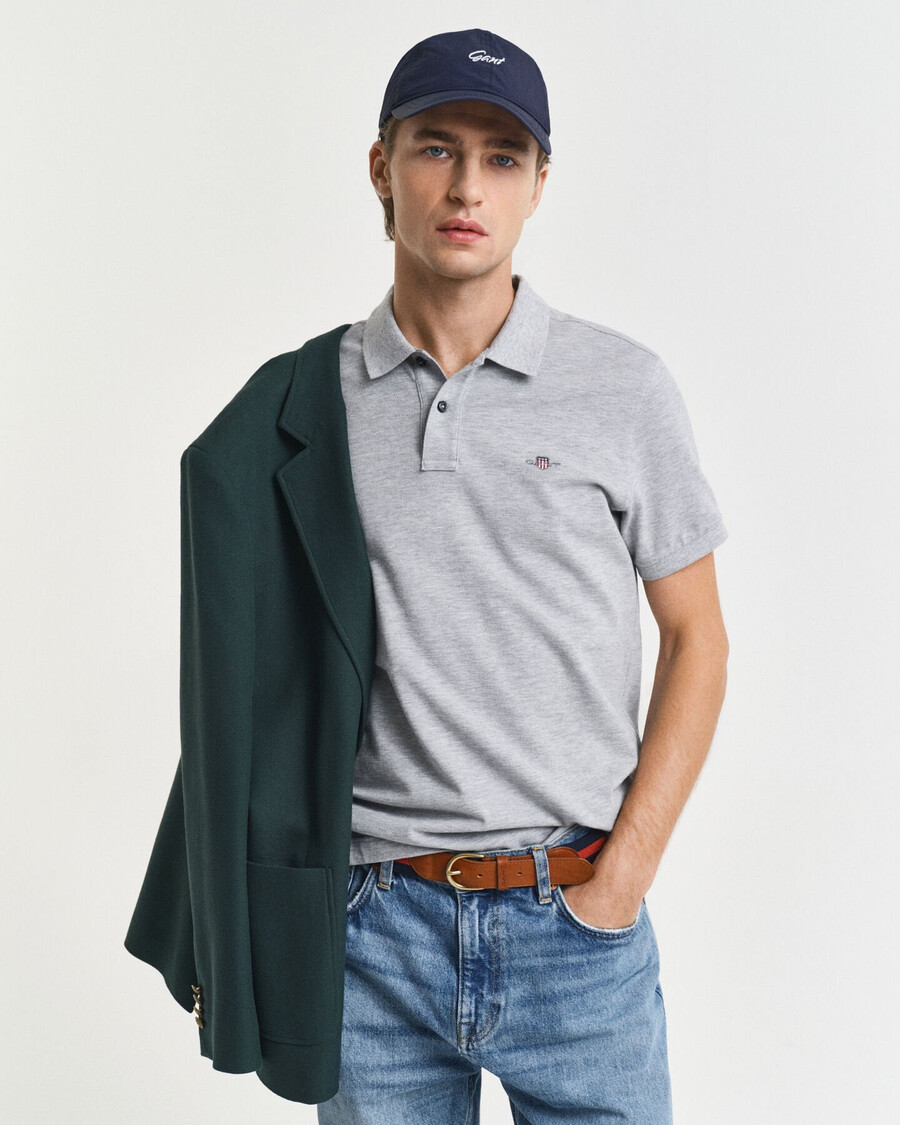 polo slim fit shield piqué - cinza melange