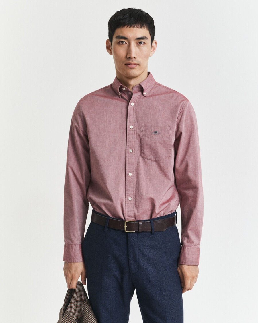 camisa clássica de popeline com corte regular - mescla vermelha volumosa
