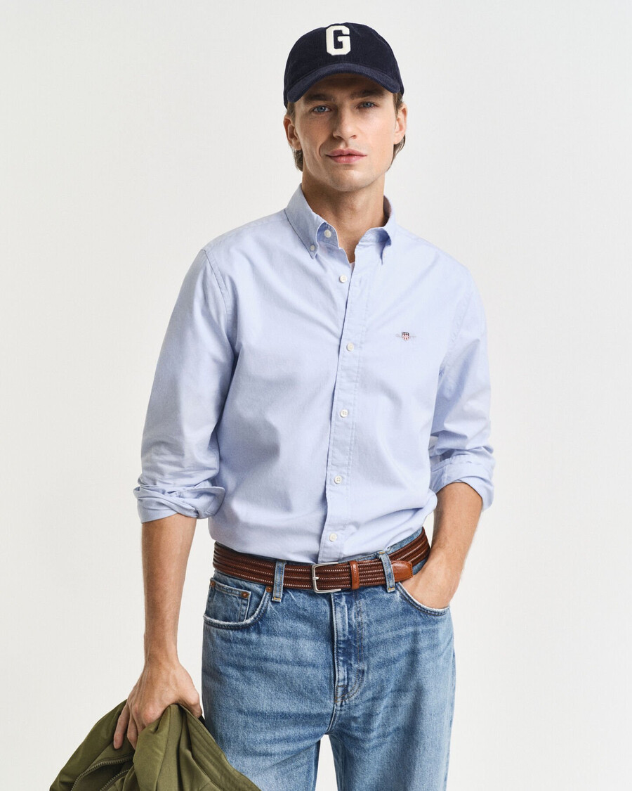 camisa clássica de popeline slim fit - azul claro