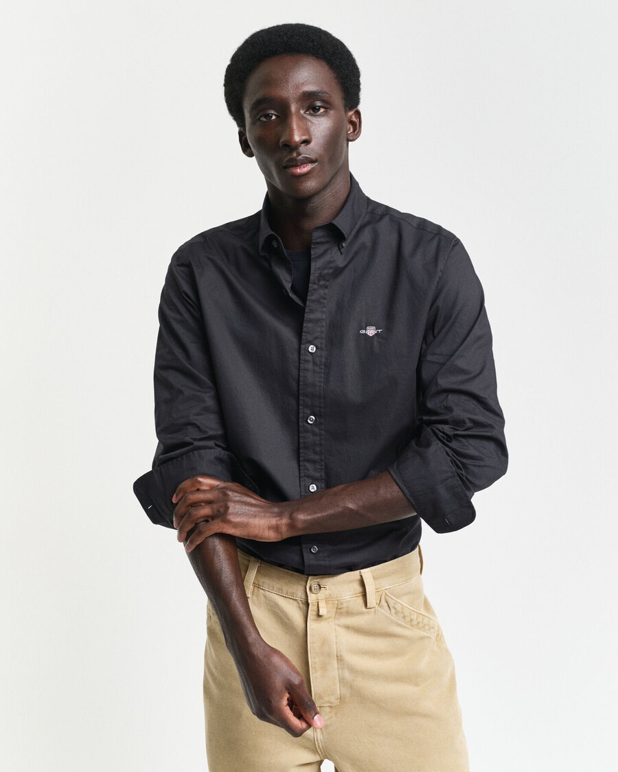 camisa clássica de popeline slim fit - preta