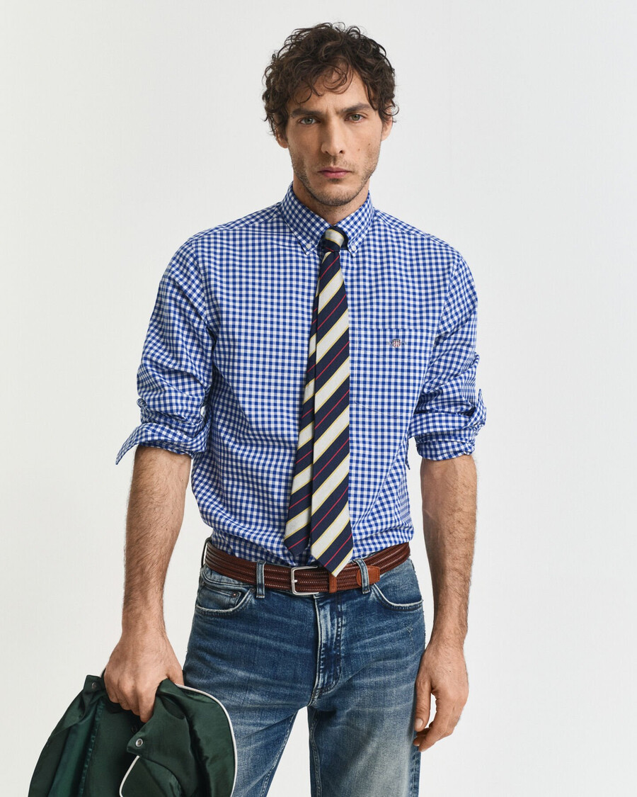 camisa clássica xadrez vichy de corte regular em popeline - azul universitário