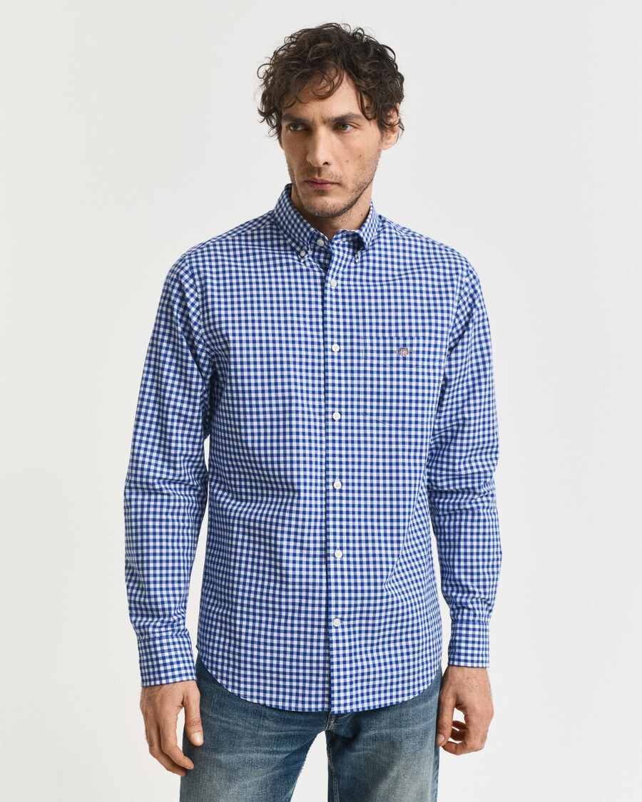 camisa clássica xadrez vichy de corte regular em popeline - azul universitário