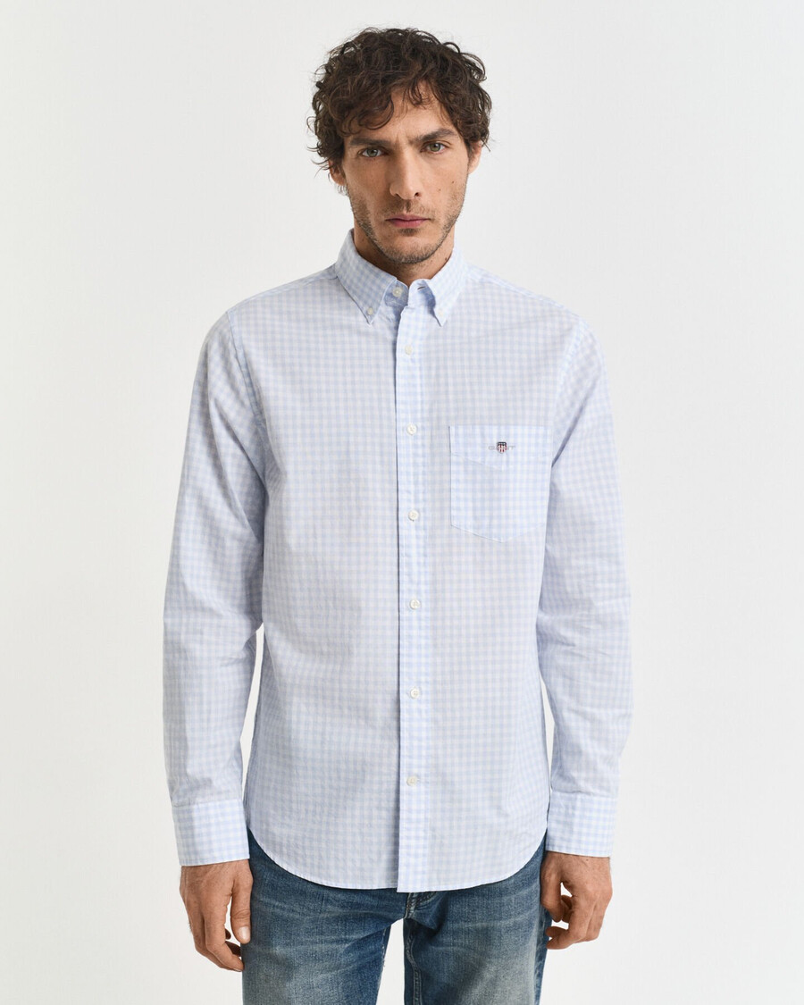 camisa clássica xadrez vichy de corte regular em popeline - azul claro