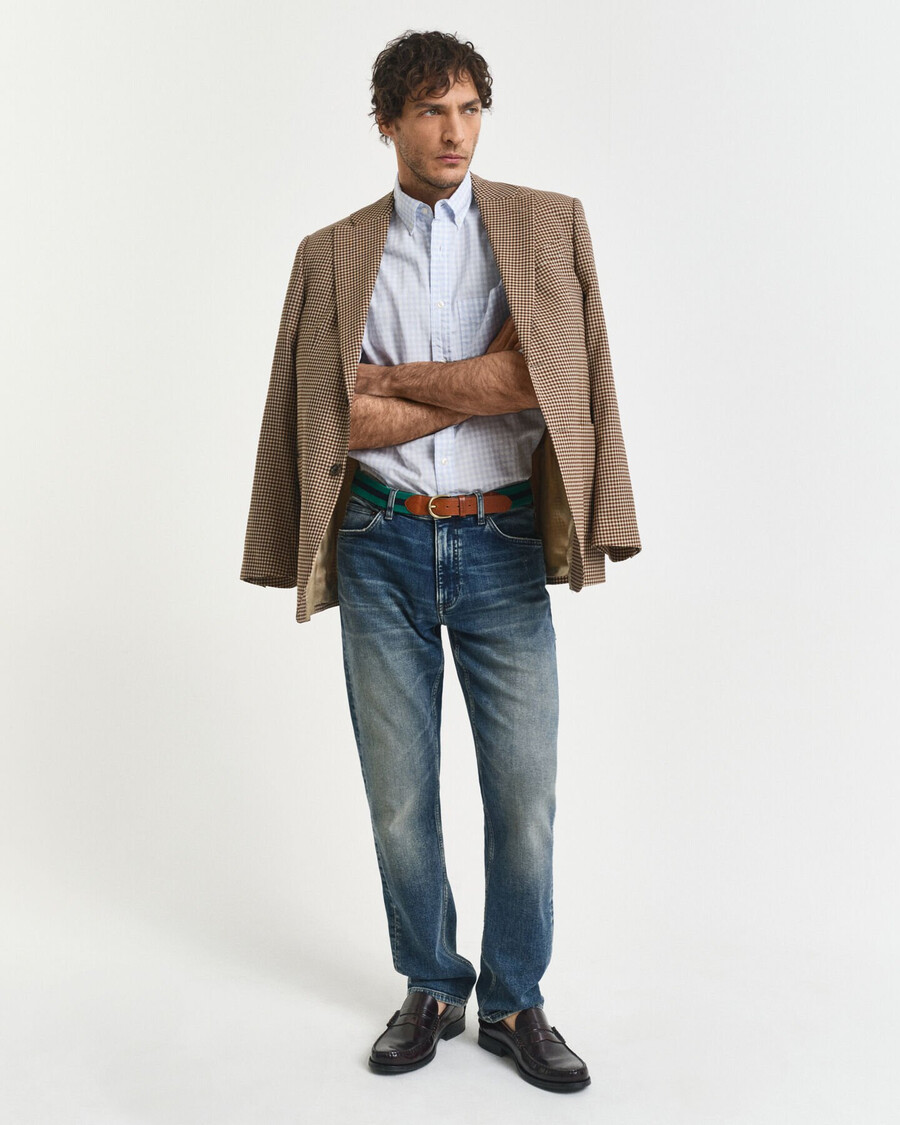 camisa clássica xadrez vichy de corte regular em popeline - azul claro