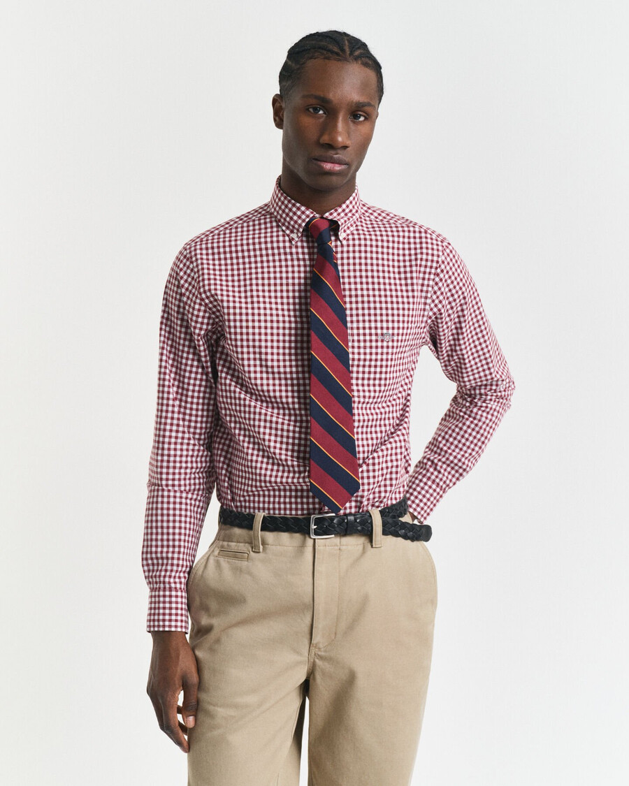 camisa clássica xadrez vichy de corte regular em popeline - vermelho encorpado