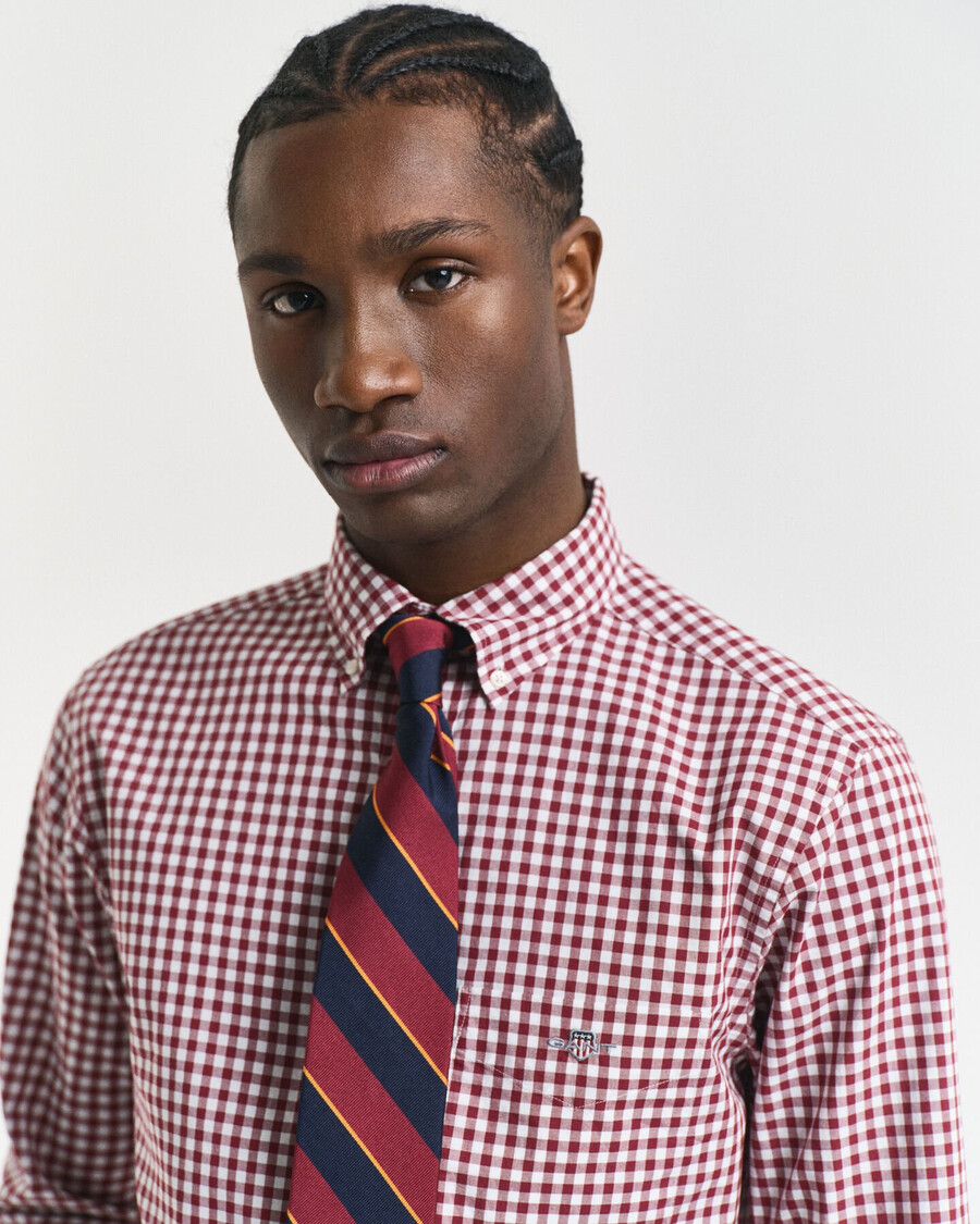 camisa clássica xadrez vichy de corte regular em popeline - vermelho encorpado