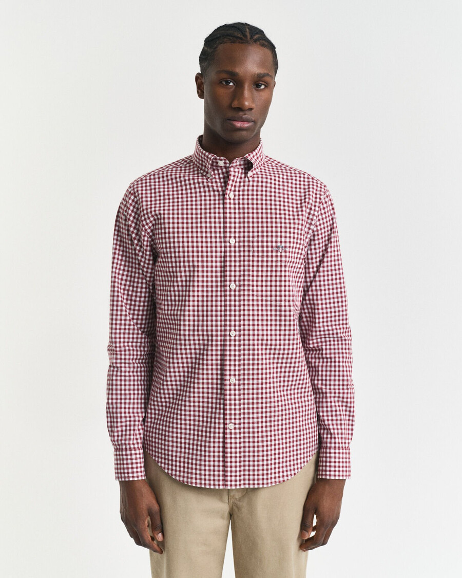 camisa clássica xadrez vichy de corte regular em popeline - vermelho encorpado