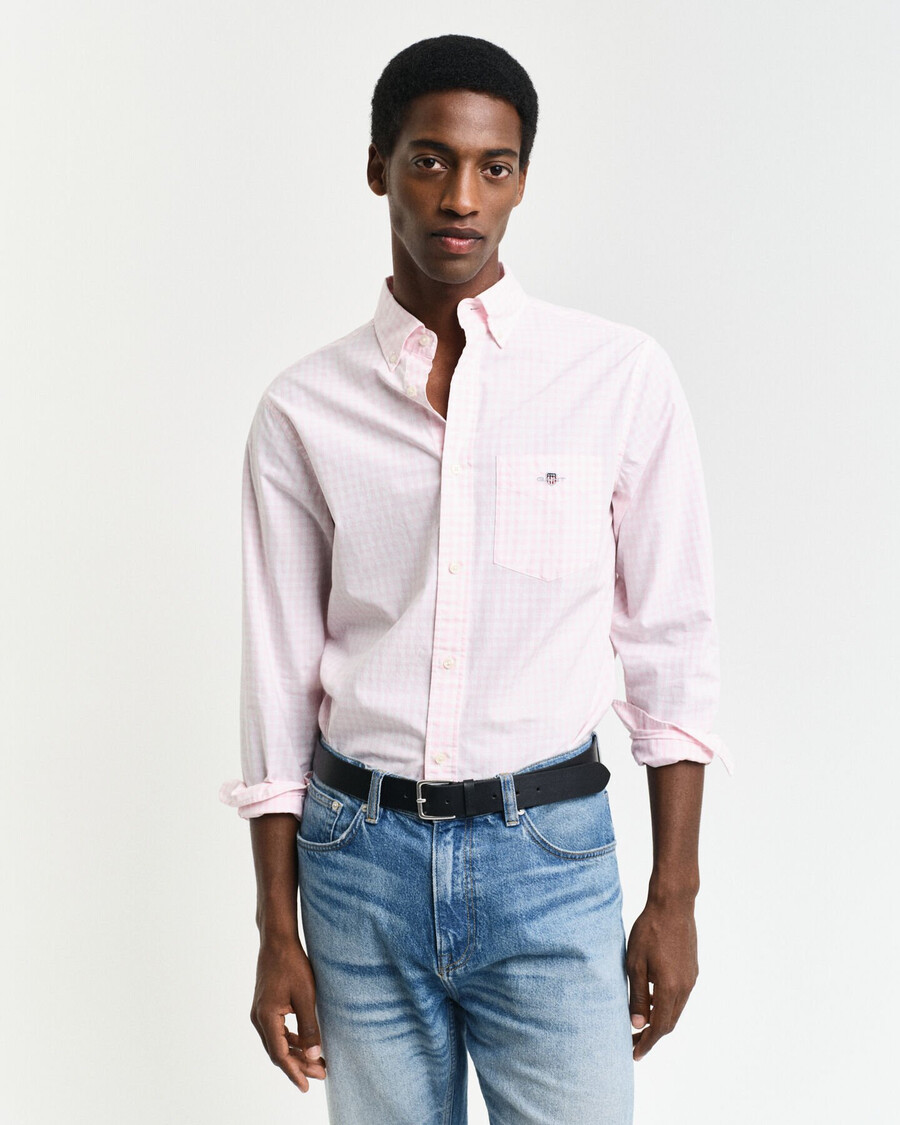 camisa clássica xadrez vichy de corte regular em popeline - rosa claro