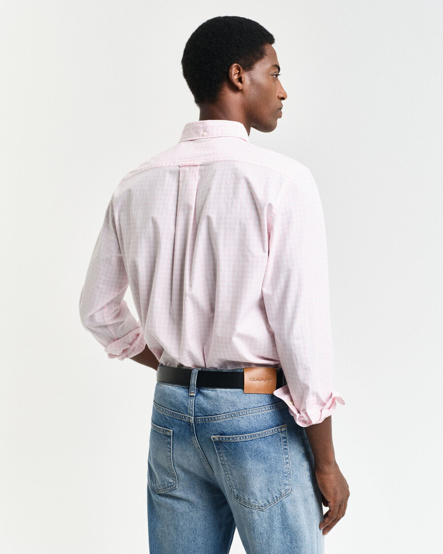 camisa clássica xadrez vichy de corte regular em popeline - rosa claro