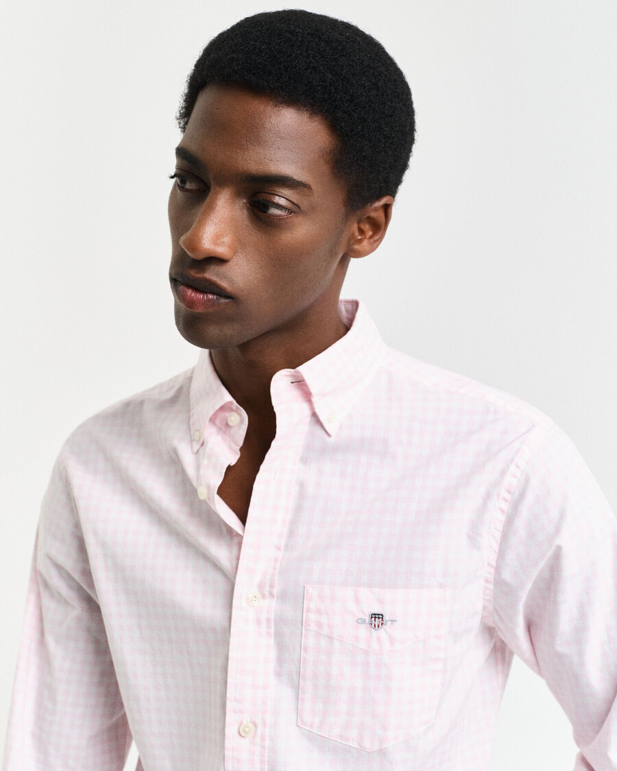camisa clássica xadrez vichy de corte regular em popeline - rosa claro