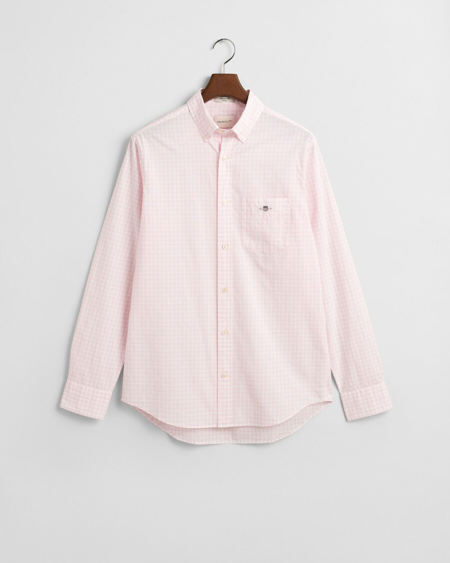camisa clássica xadrez vichy de corte regular em popeline - rosa claro