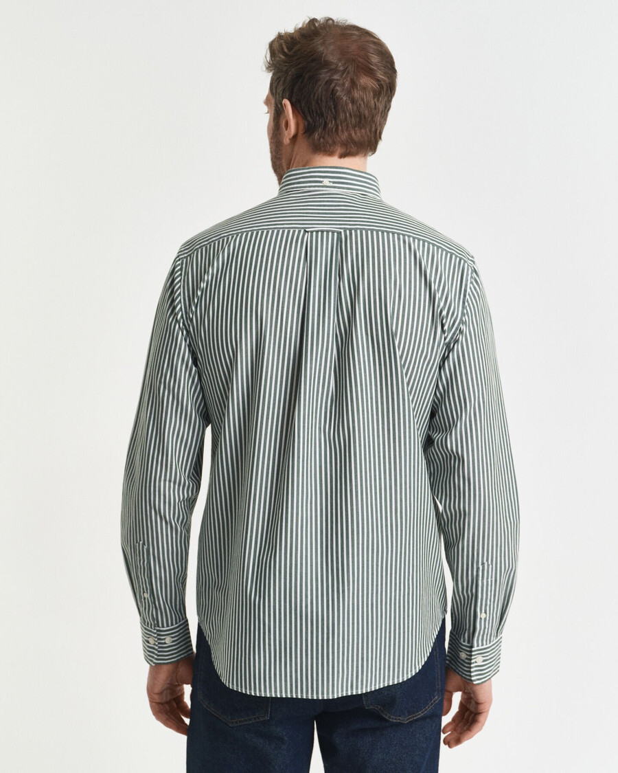 camisa clássica listrada de popeline com modelagem regular - verde floresta