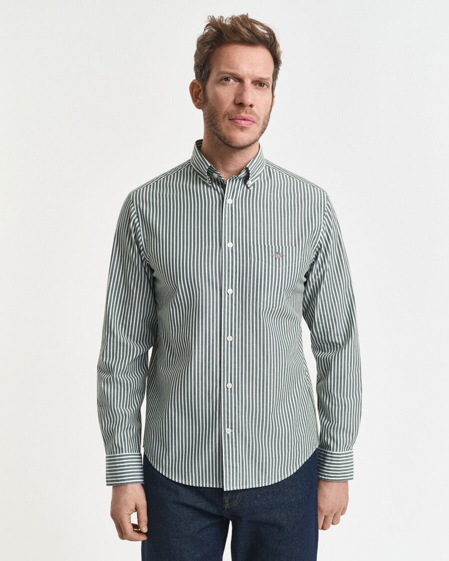camisa clássica listrada de popeline com modelagem regular - verde floresta