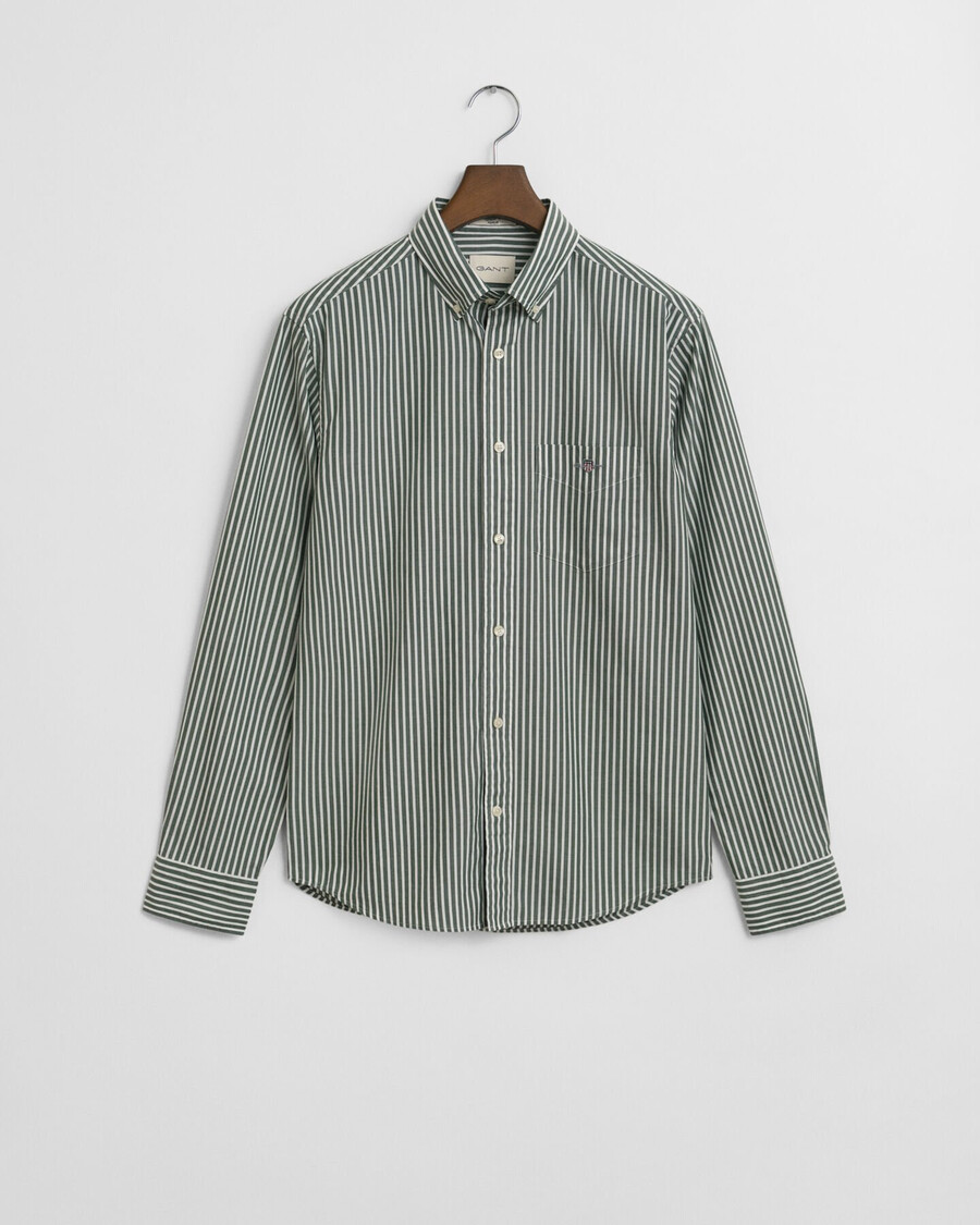 camisa clássica listrada de popeline com modelagem regular - verde floresta