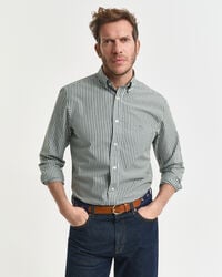camisa clássica listrada de popeline com modelagem regular - verde floresta