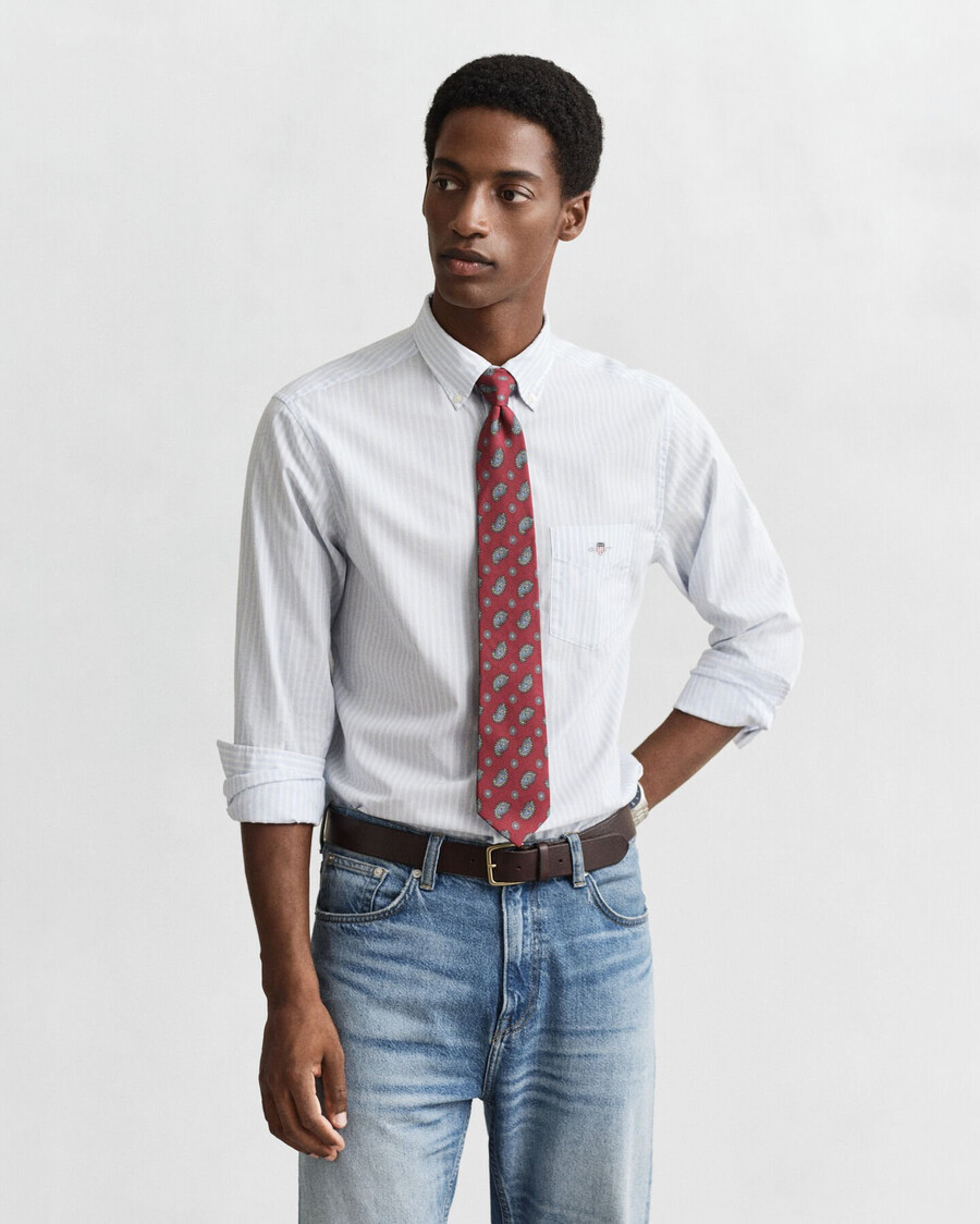 camisa clássica listrada de popeline com modelagem regular - azul claro