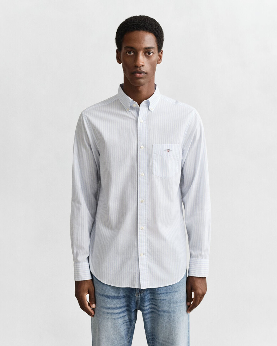 camisa clássica listrada de popeline com modelagem regular - azul claro