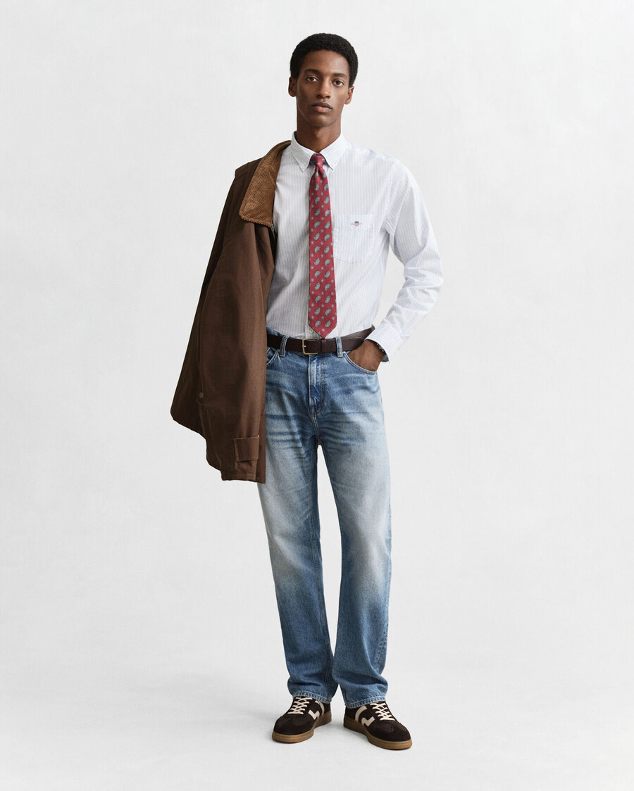 camisa clássica listrada de popeline com modelagem regular - azul claro