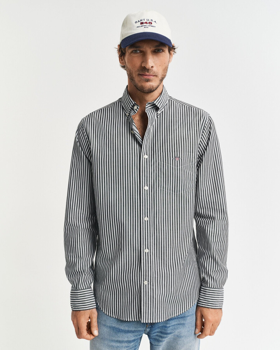 camisa clássica listrada de popeline com modelagem regular - preta