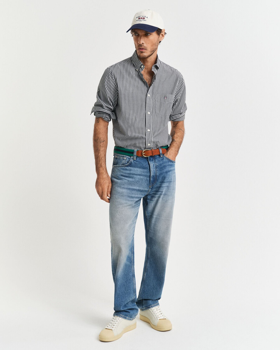 camisa clássica listrada de popeline com modelagem regular - preta