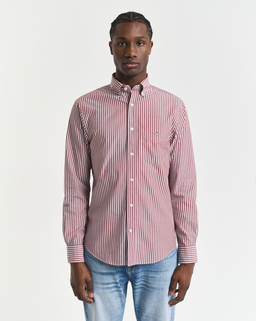 camisa clássica listrada de popeline com modelagem regular - vermelho encorpado