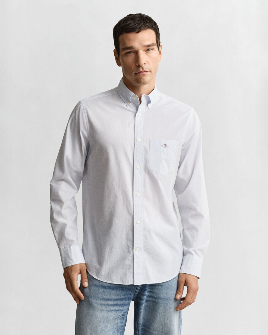 camisa clássica de corte regular com riscas estilo banqueiro em popeline - azul claro