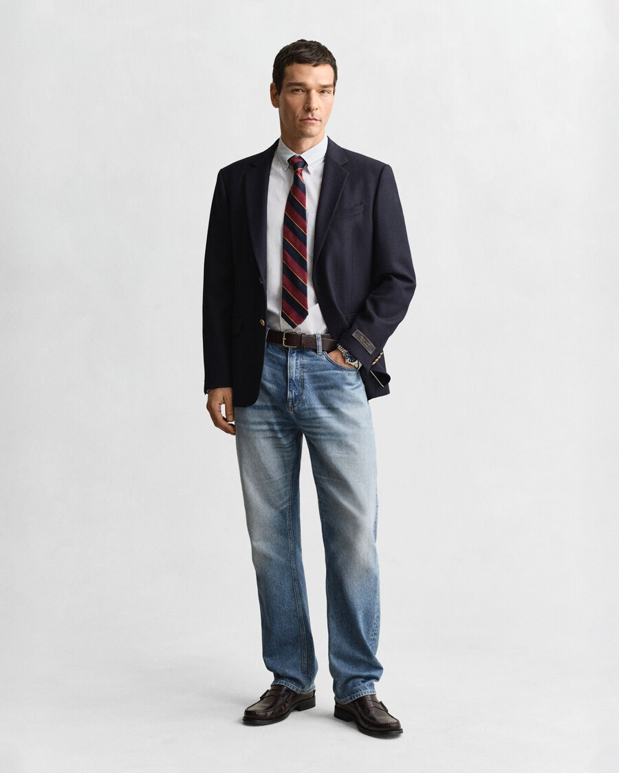 camisa clássica de corte regular com riscas estilo banqueiro em popeline - azul claro