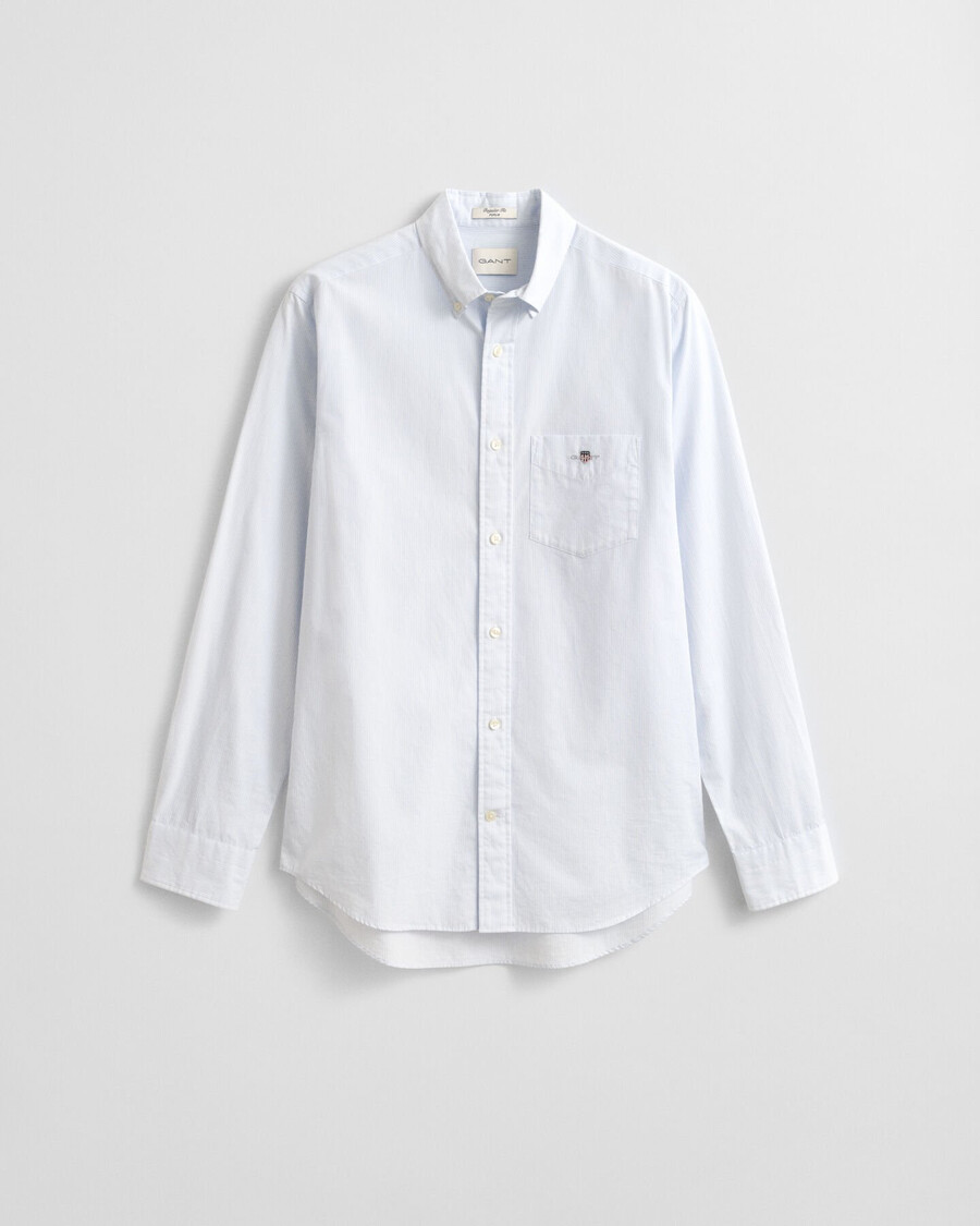 camisa clássica de corte regular com riscas estilo banqueiro em popeline - azul claro
