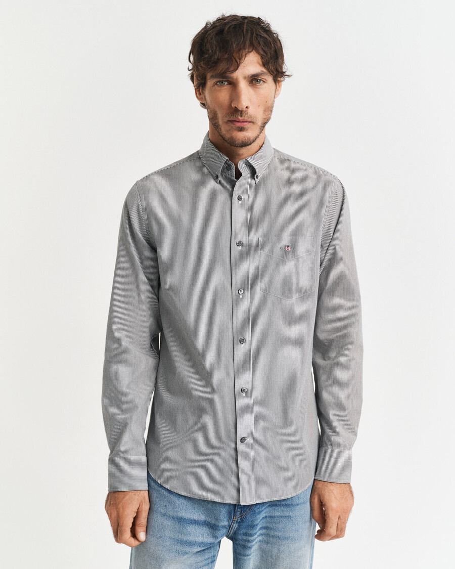 camisa clássica de popeline com riscas estilo banqueiro corte regular - preta