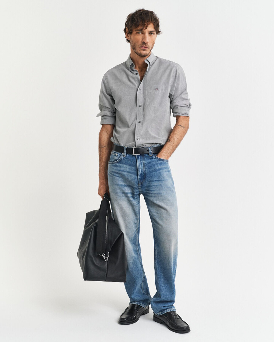 camisa clássica de popeline com riscas estilo banqueiro corte regular - preta