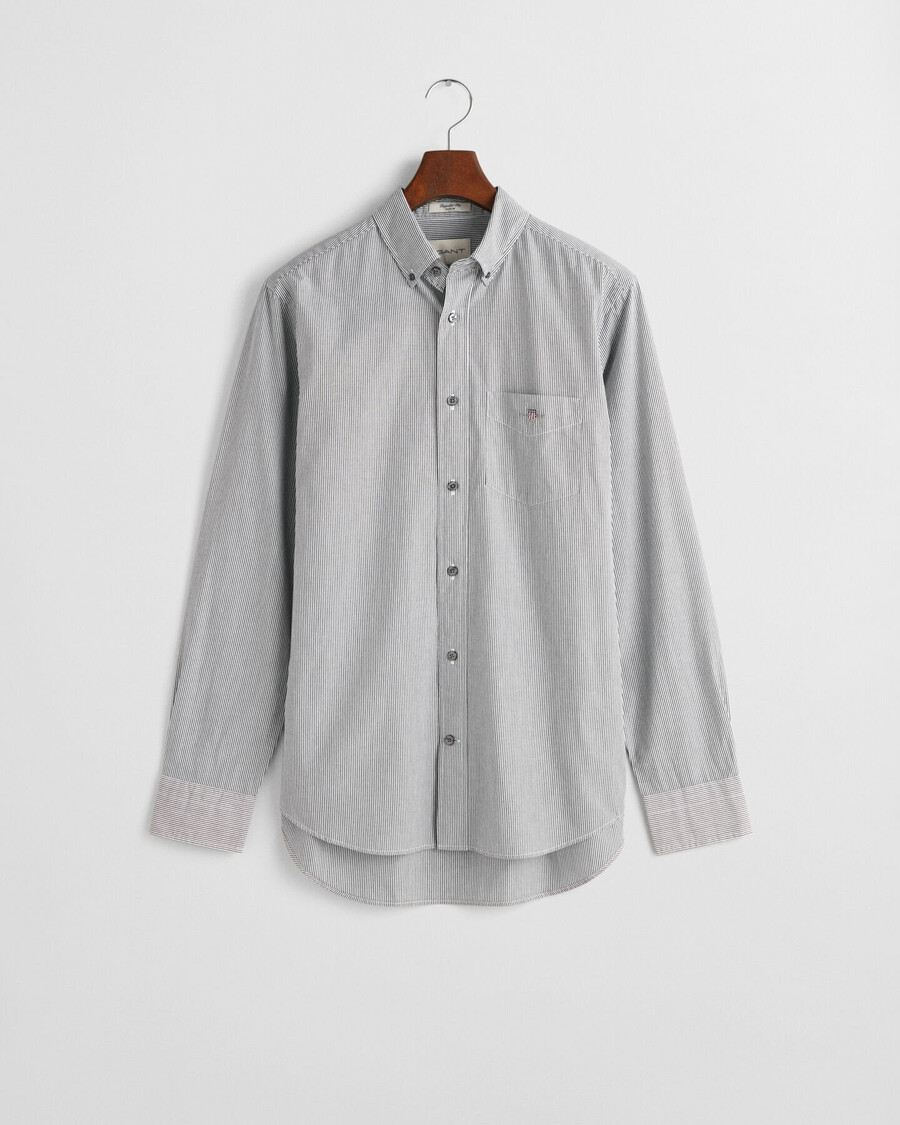 camisa clássica de popeline com riscas estilo banqueiro corte regular - preta