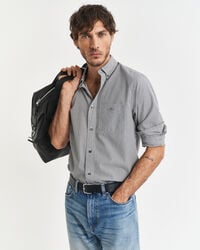 camisa clássica de popeline com riscas estilo banqueiro corte regular - preta