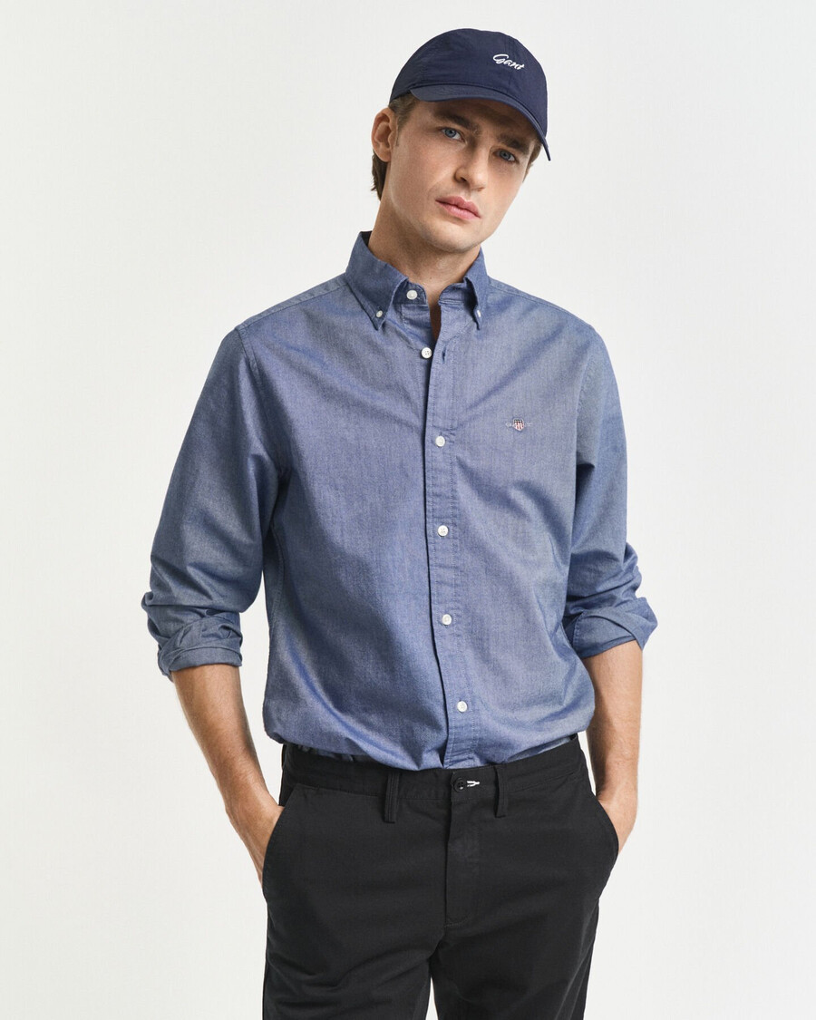 camisa oxford clássica slim fit - azul persa